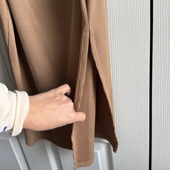 PRETTYGARDEN Women Summer Midi Bodycon Dresses Casual Crew Neck Side Slit Camel - Picture 9 of 10